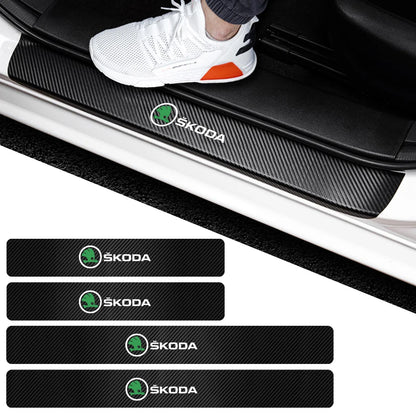 4pcs Carbon Fiber Car Door Sill Protector Film Auto Threshold Stickers For Skoda Yeti Fabia Octavia 3 2 a5 a7 Kodiaq Karoq Rapid