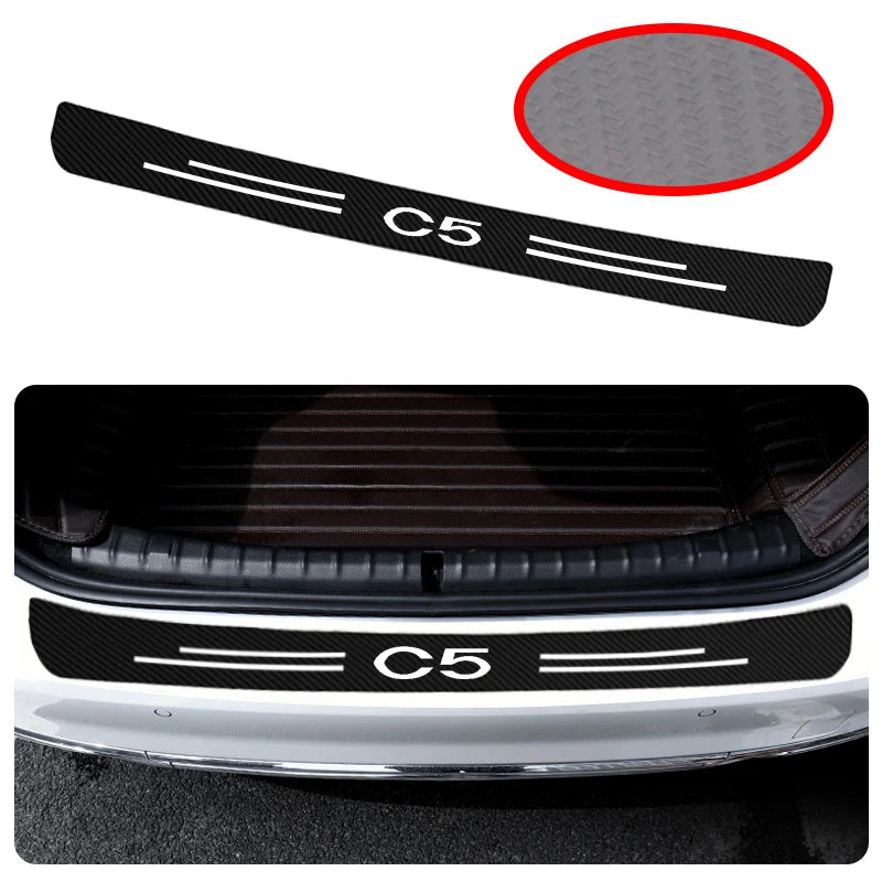 Car Rear Trunk Door Bumper Guard Plate Protector Strip for Citroen C5 Carbon Fiber Leather Anti-Scratch Bar Sticker Accessories