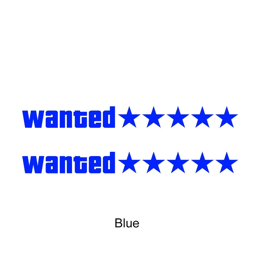 2pcs Car Stickers Waterproof Wanted Five Star Wanted Decal Reflective Sticker Auto Door Window Bumper Decoration Accessories