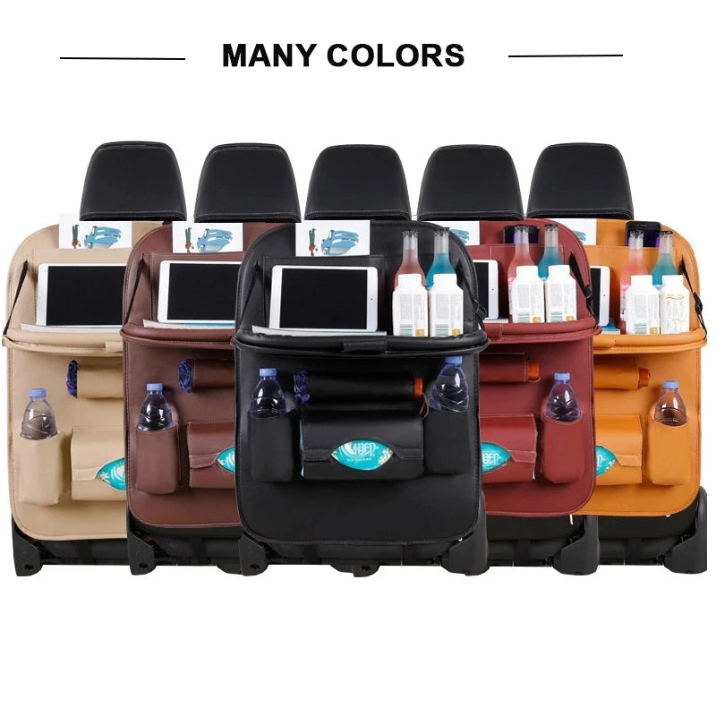 Car Seat Back Organizer Pu Leather Pad Bag Car Storage Organizer Foldable Table Tray Travel Storage Bag Auto Accessories