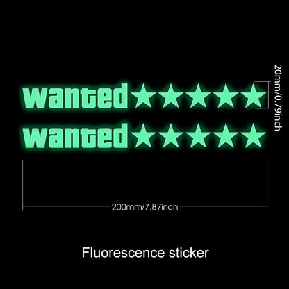 2pcs Car Stickers Waterproof Wanted Five Star Wanted Decal Reflective Sticker Auto Door Window Bumper Decoration Accessories