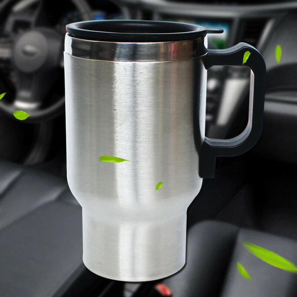 1PCS 520ML Car Electric Heating Cup Stainless Steel Water Kettle For Car Home 12V Coffee Heated Cup Auto Electronics Accessories