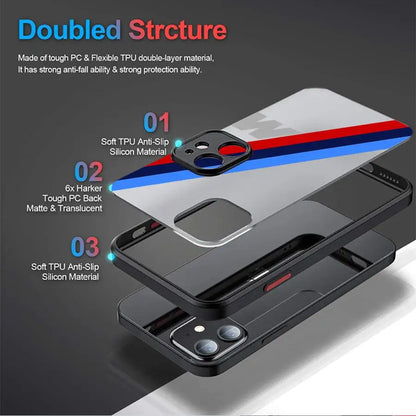 Red Blue Bars M Logo Phone Case for iPhone 16 Pro 11 12 Mini 13 14 Pro 15 Pro Max 7 8 Plus XR XS MAX Black Soft Edge Cover